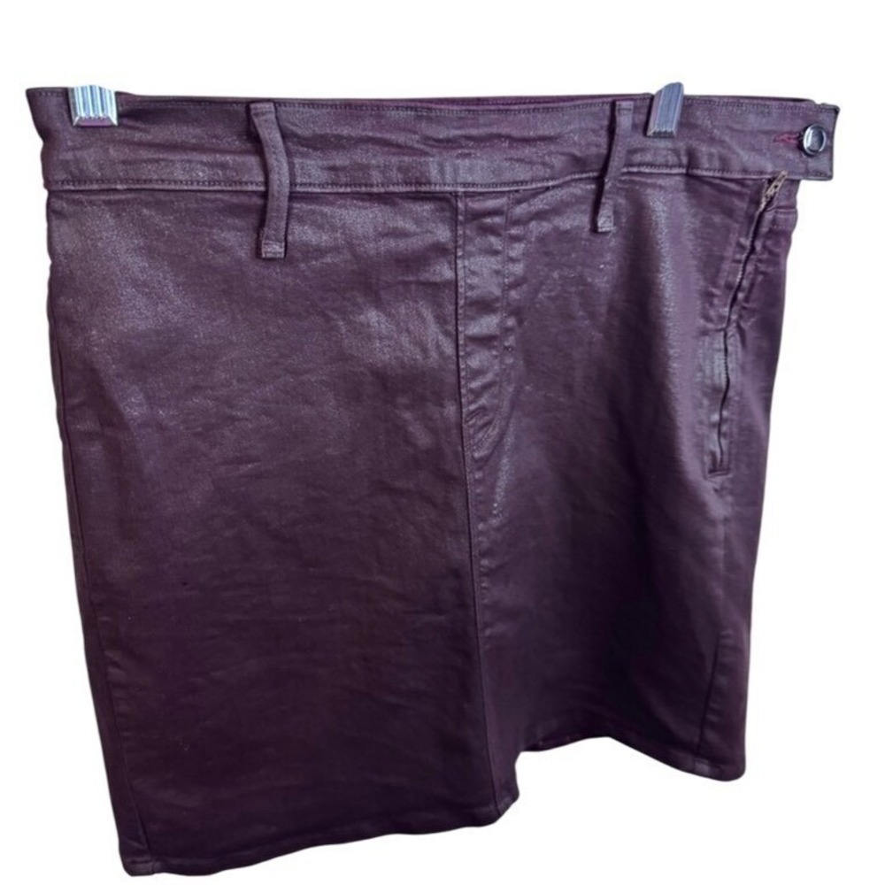 Good American Burgundy Coated Mini Skirt Size 12 Faux Leather Look Stretch Denim